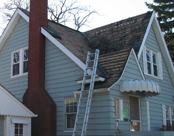 Roof stripped to sheathing during replacement